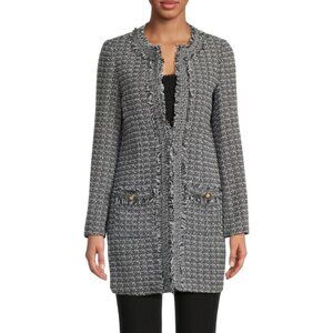Nanette Lepore Tweed Frayed Blazer In Very Black Lady Jacket Pearl Button Size M